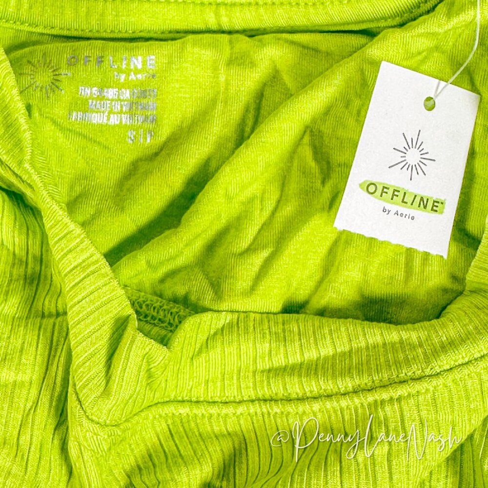 OFFLINE By Aerie Thumbs Up Tie Back Crop T-Shirt Neon Green - Picture 5 of 8